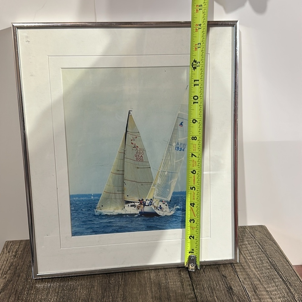 Vintage Blue Nautical Sailboat Photography Art In Silver Frame - Picture 16 of 17